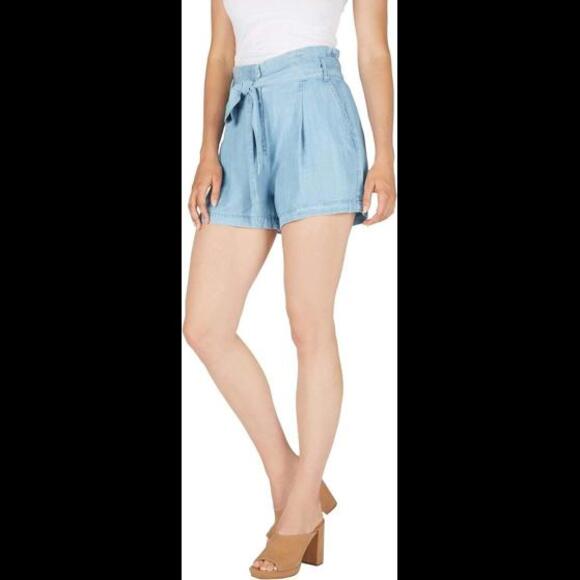 Women's Paper Bag Draped Tencel Denim Shorts Small - Picture 3 of 4